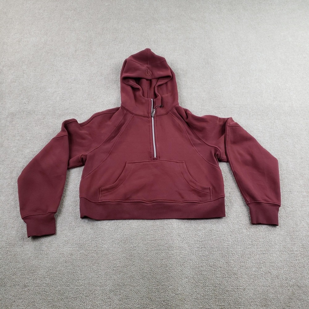 Lululemon Hoodie Womens Medium Red Pullover Half Zip‎ Hooded Pockets Heavyweight